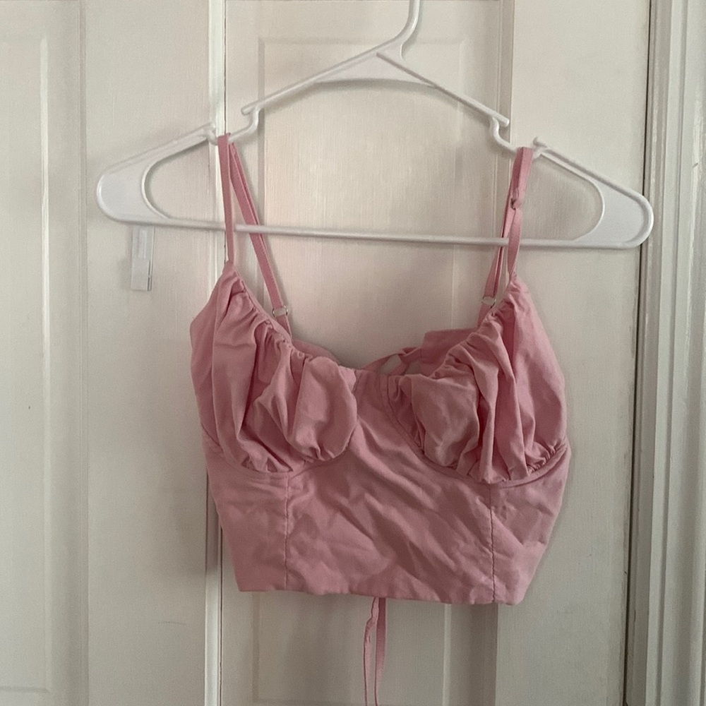 Pink Crop Top With Laced Back